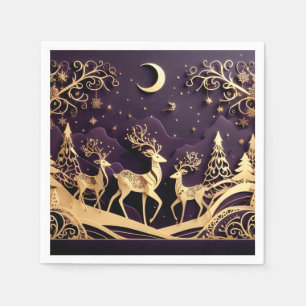 Serviette En Papier Caprice Hivernal Violet – Noël Cerf au Clair de Lu