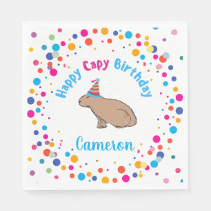 Serviette En Papier Capybara Anniversaire Mignonne Illustré À La Main