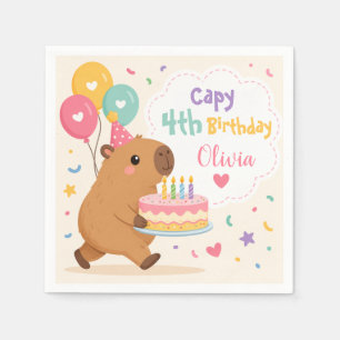 Serviette En Papier Capybara Mignon Capy 4e Anniversaire Fille Gâteau 