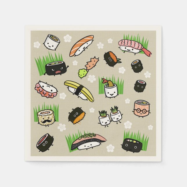 Serviette En Papier Caractères de sushi (Devant)