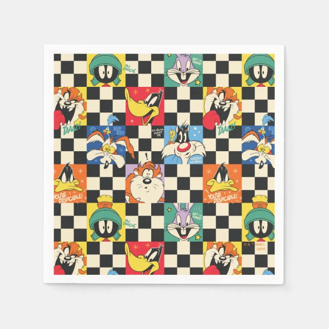 Serviette En Papier Caractères LOONEY TUNES™ sur Checker noir et blanc (Devant)