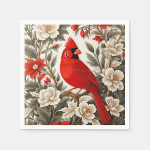 Serviette En Papier Cardinal du Nord Oiseau Belle Florale