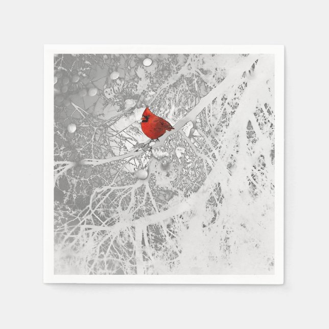 Serviette En Papier Cardinal en hiver (Devant)