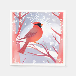 Serviette En Papier Cardinal rouge   Belle peinture à l'aquarelle