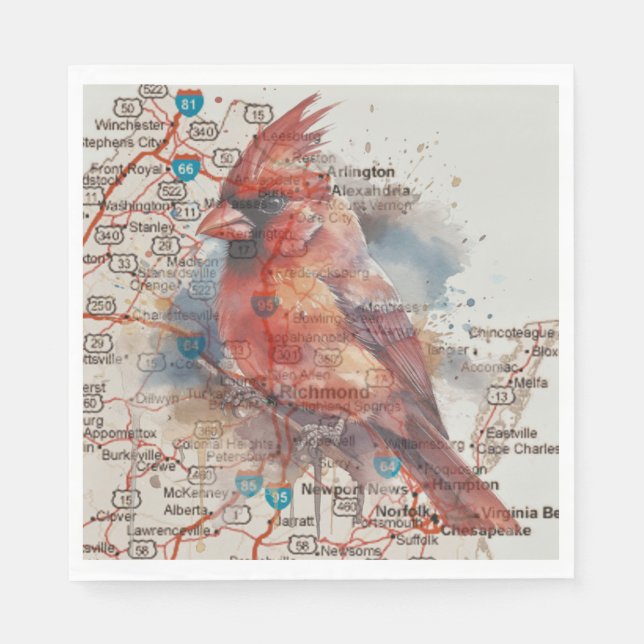 Serviette En Papier Cardinal sur Virginia Road Map (Devant)