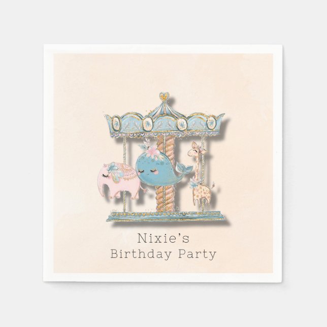 Serviette En Papier Caricature Animaux Carrousel Fête d'anniversaire (Devant)