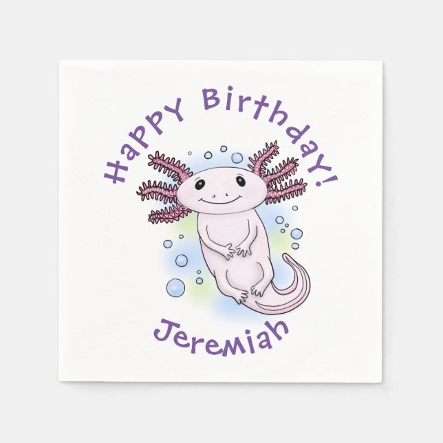 Serviette En Papier Caricature axolotl rose adorable (Devant)