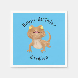 Serviette En Papier Caricature d'anniversaire du lézard de dragon à ba