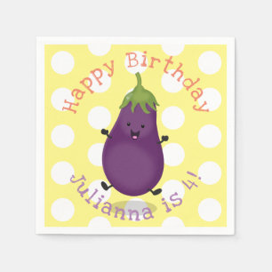 Serviette En Papier Caricature d'aubergine d'aubergine joliment heureu