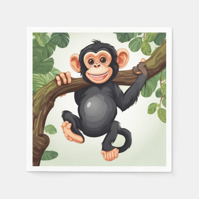 Serviette En Papier Caricature de chimpanzé fou mignon (Devant)