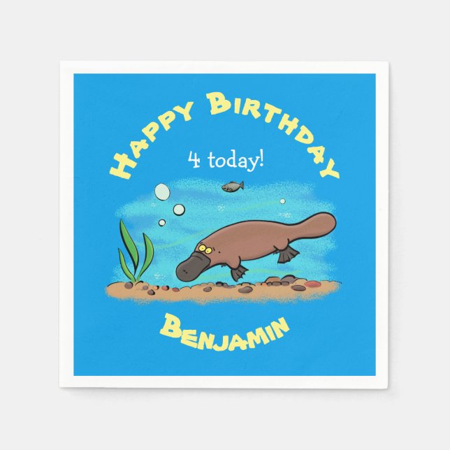 Serviette En Papier Caricature de natation de Cute platypus (Devant)