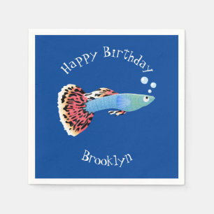 Serviette En Papier Caricature de poisson tropical guppy très chic
