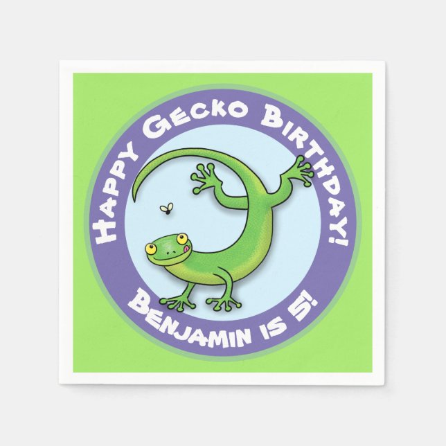 Serviette En Papier Caricature d'escalade gecko vert joyeux (Devant)
