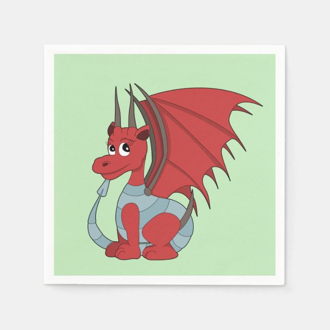 Serviette En Papier Caricature Dragon Rouge (Devant)