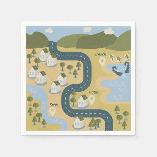 Serviette En Papier Caricature élégante paysage carte de voyage