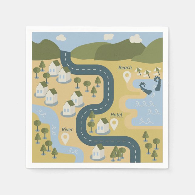 Serviette En Papier Caricature élégante paysage carte de voyage (Devant)