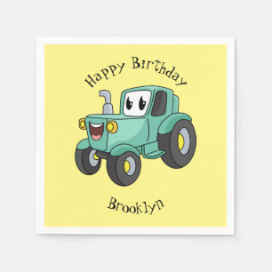 Serviette En Papier Caricature joli tracteur vert joyeux