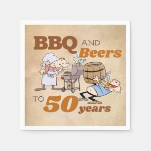 Serviette En Papier Caricature rustique BBQ Et Bières 50e anniversaire