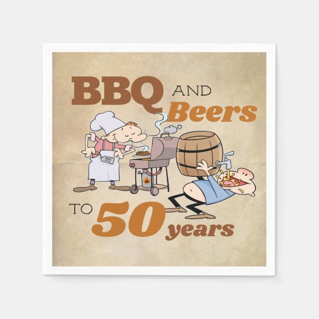 Serviette En Papier Caricature rustique BBQ Et Bières 50e anniversaire (Devant)