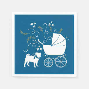 Serviette En Papier Carlin Chien Baby shower Garçon Bleu avec Bow