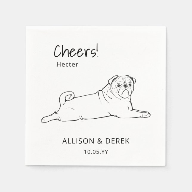 Serviette En Papier Carlin noir et blanc salue Mariage chien (Devant)