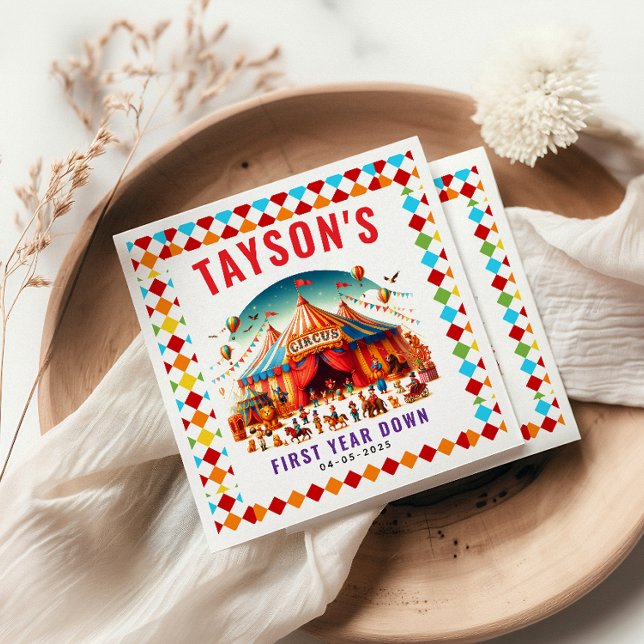 Serviette En Papier Carnaval moderne de Cute Circus 1er anniversaire (Créateur téléchargé)