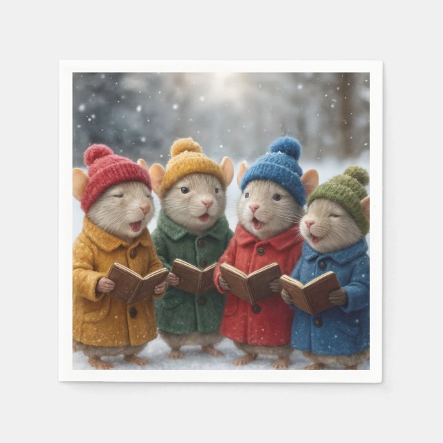 Serviette En Papier Caroling Christmas Mice In Snow (Devant)