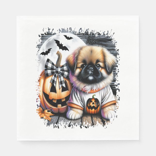 Serviette En Papier Carré d'Halloween Chien Pekingese (Devant)