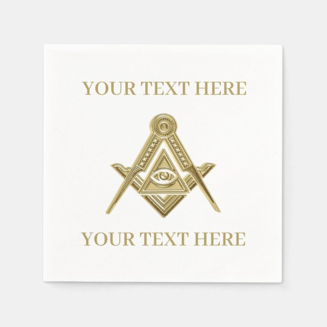 Serviette En Papier Carré maçonnique Freemason et Compass Gold (Devant)