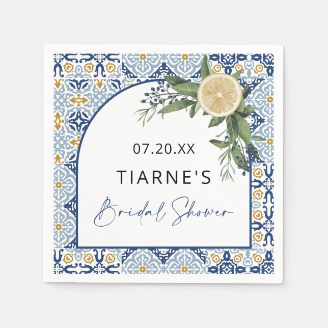 Serviette En Papier Carreaux bleu citron Fête des mariées personnalisé (Devant)