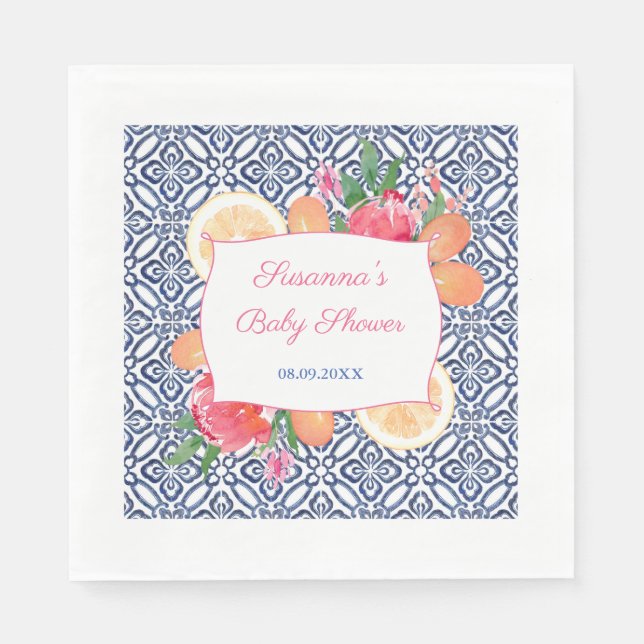 Serviette En Papier Carreaux bleu méditerranéen Citrus Baby shower Par (Devant)