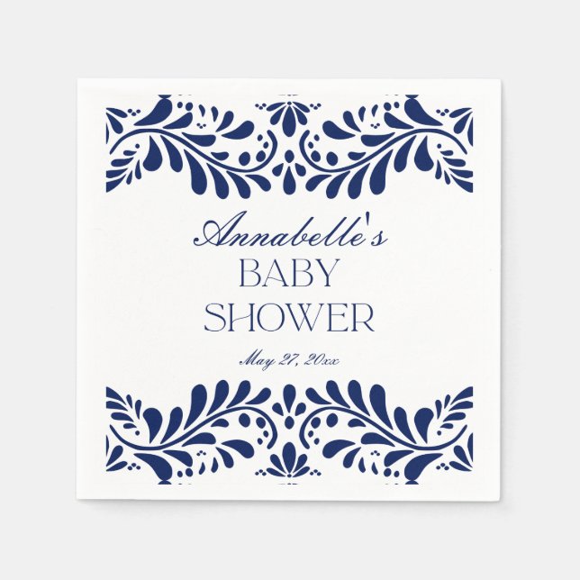 Serviette En Papier Carreaux bleu Talavera Espagne Baby shower Fiesta (Devant)