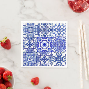 Serviette En Papier Carreaux bleus, mosaïque, majolica,