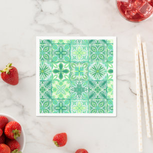 Serviette En Papier Carreaux décorés en vert et blanc