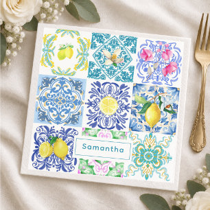 Serviette En Papier Carreaux méditerranéens azulejo siciliens chic d'A