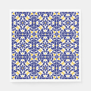 Serviette En Papier Carreaux méditerranéens Motif bleu et jaune