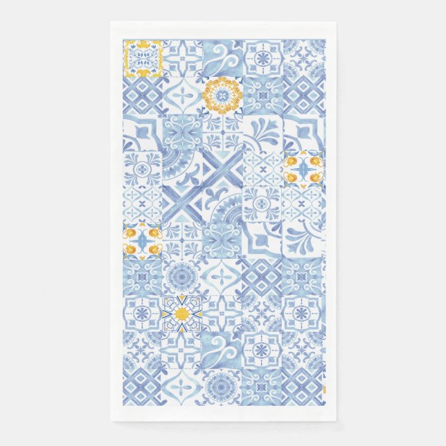 Serviette En Papier Carrelage bleu, d'inspiration italienne (Devant)
