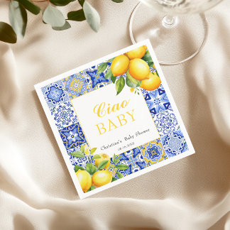 Serviette En Papier Carrelage bleu italien Citrus Citrus Baby shower c