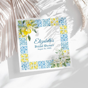 Serviette En Papier Carrelage Bleu Méditerranéen et Citrons Baby Showe