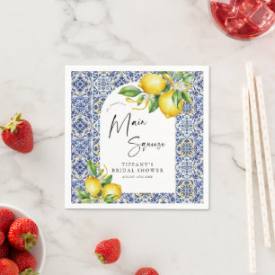 Serviette En Papier Carrelage bleu méditerranéen Fête des mariées citr