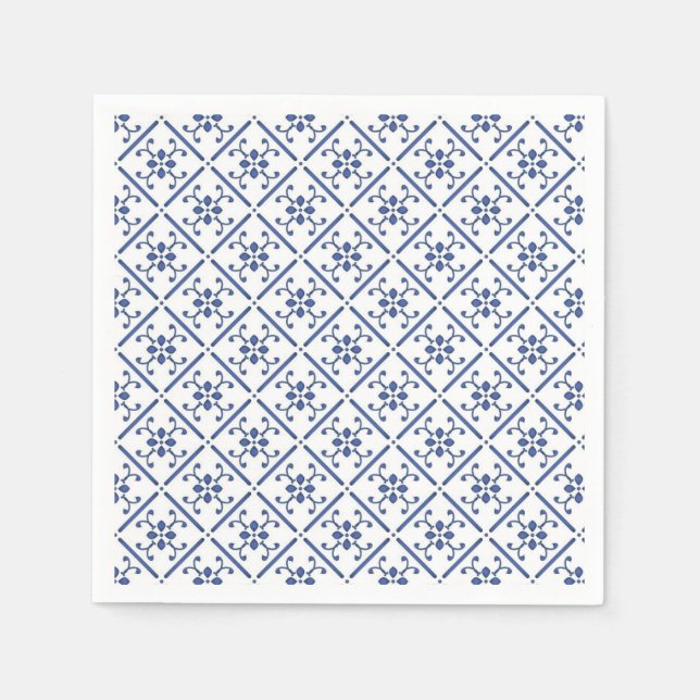Serviette En Papier Carrelage bleu méditerranéen moderne (Devant)