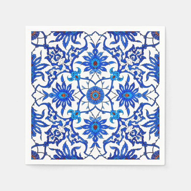 Serviette En Papier Carrelage chinois Art Nouveau - Cobalt Bleu & Blan (Devant)