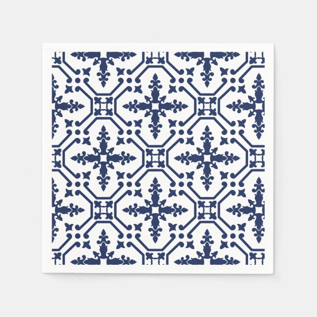 Serviette En Papier Carrelage décoratif géométrique bleu marocain (Devant)