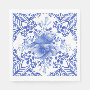 Serviette En Papier Carrelage floral bleu et blanc avec serviettes d'o