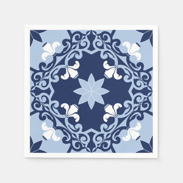 Serviette En Papier Carrelage géométrique marocain décoratif bleu (Devant)