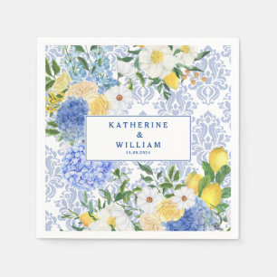 Serviette En Papier Carrelage méditerranéen citron bleu et jaune fleur