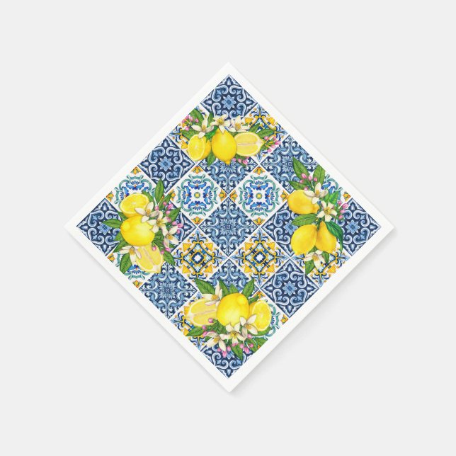 Serviette En Papier Carrelage méditerranéen clair Sicilien Citrus Lemo (Coin)
