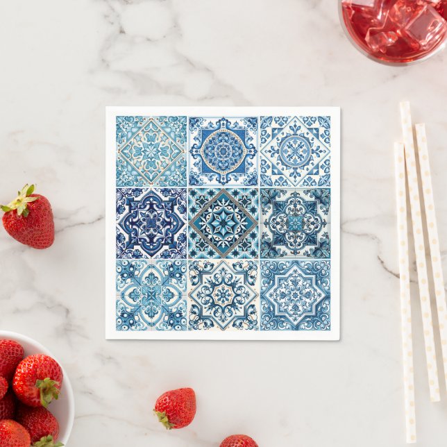 Serviette En Papier Carrelage méditerranéen, Portugais, Azulejo, Majol (En situation)