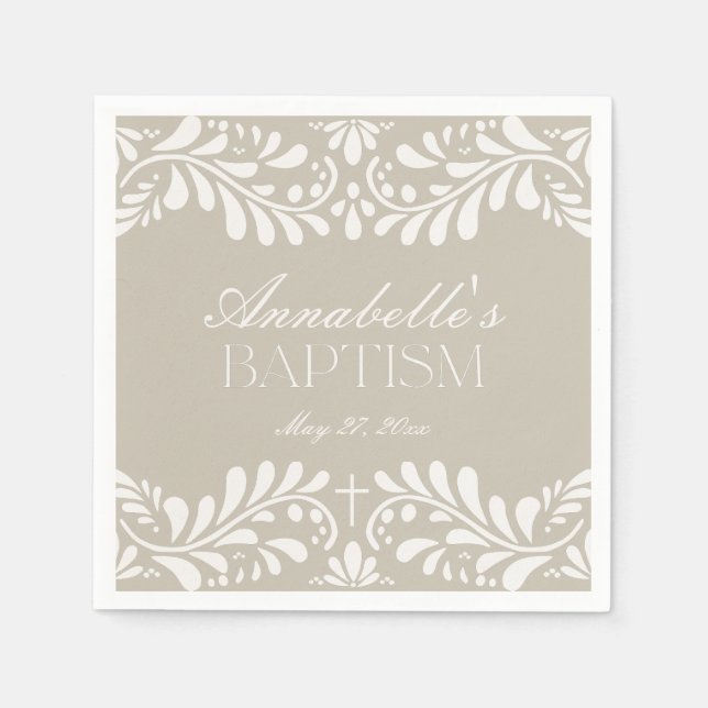 Serviette En Papier Carrelage Talavera beige Espagne Fiesta Baptême (Devant)