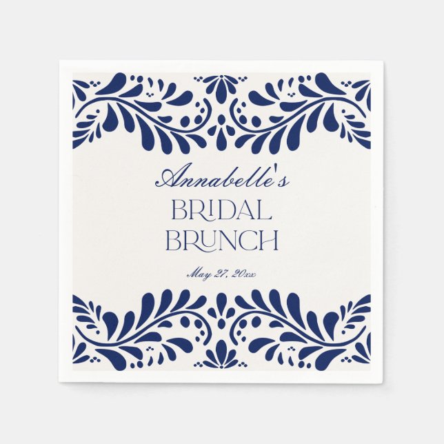 Serviette En Papier Carrelage Talavera Bleu Déjeuner de Mariage Fiesta (Devant)